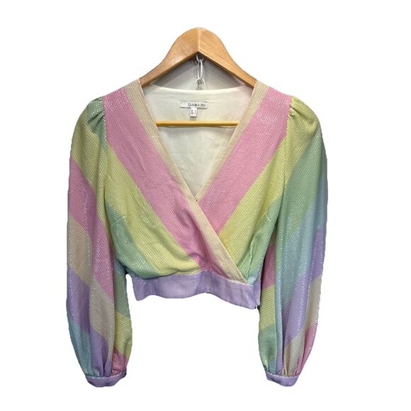 Olivia Rubin Kendall Womens Pastel Stripe Sequin Top Size XS 0 Iredescent Multi - Picture 1 of 15